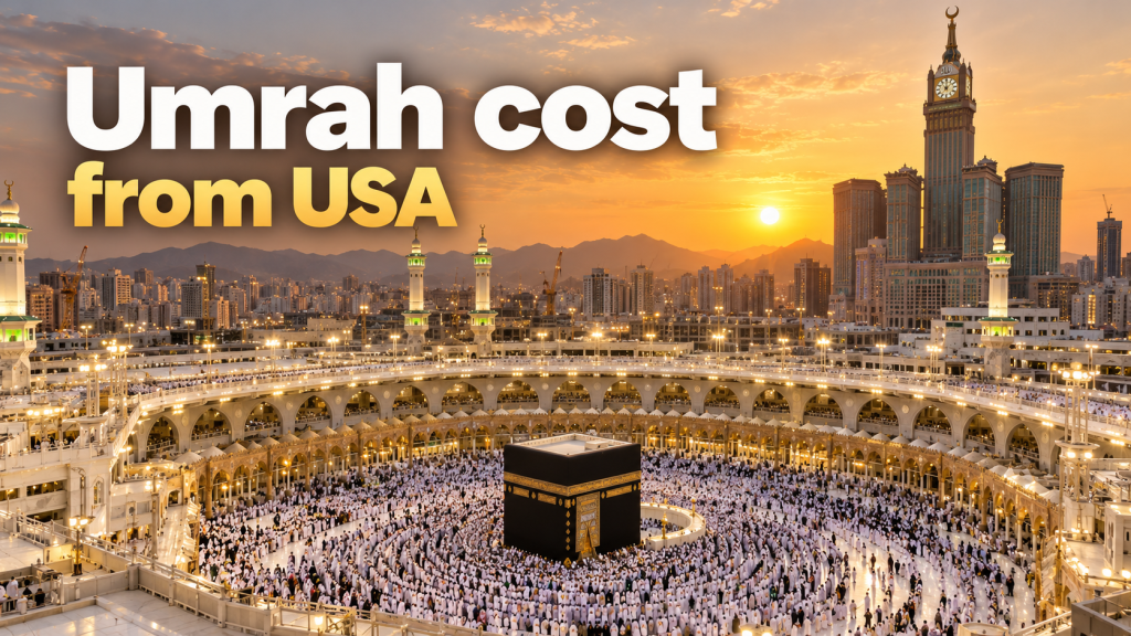 Pilgrims performing Umrah tawaf around the Kaaba in Masjid al-Haram, Mecca